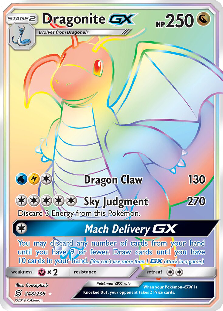 Dragonite GX rainbow rare Unified Minds 232/236 PSA 10 graded Pokémon card