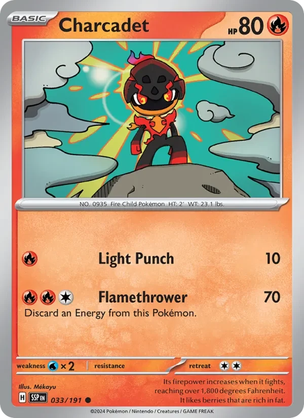 Charcadet 033/191 Surging Sparks Pokémon card, Common, front scan