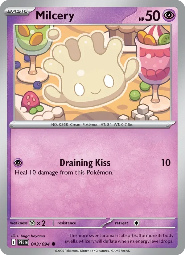 Milcery 043/094 Phantasmal Flames Pokémon card, Common, front scan