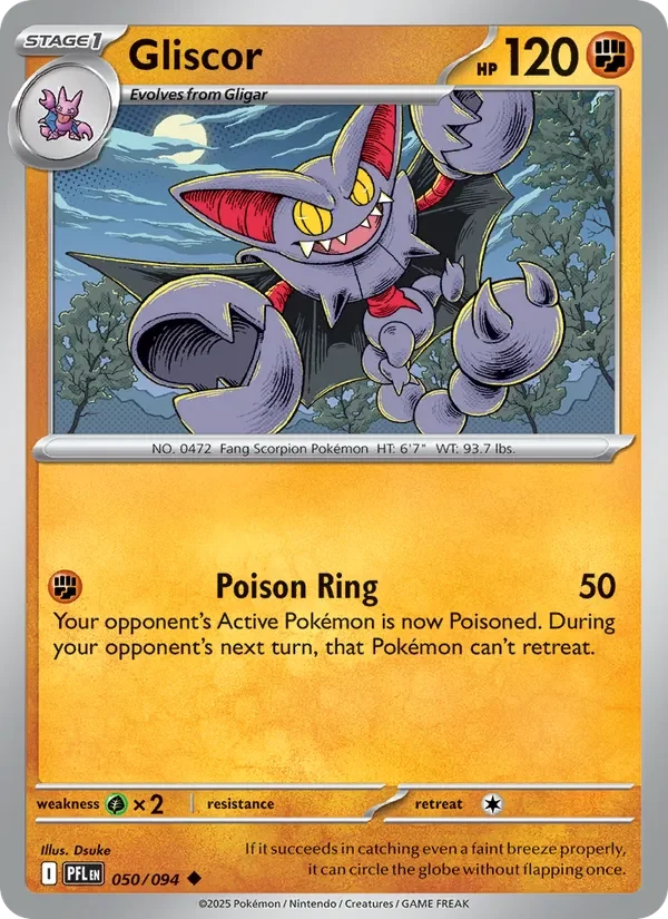 Gliscor 050/094 Phantasmal Flames Pokémon card, Uncommon, front scan