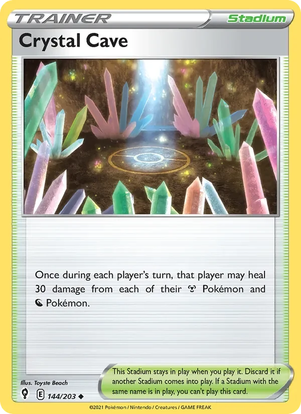 Crystal Cave 144/203 Evolving Skies Pokémon card, Uncommon, front scan