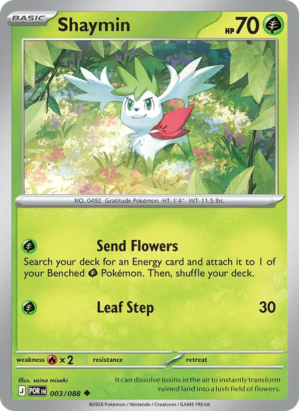 Shaymin 003/088 Perfect Order Pokémon card, Uncommon, front scan