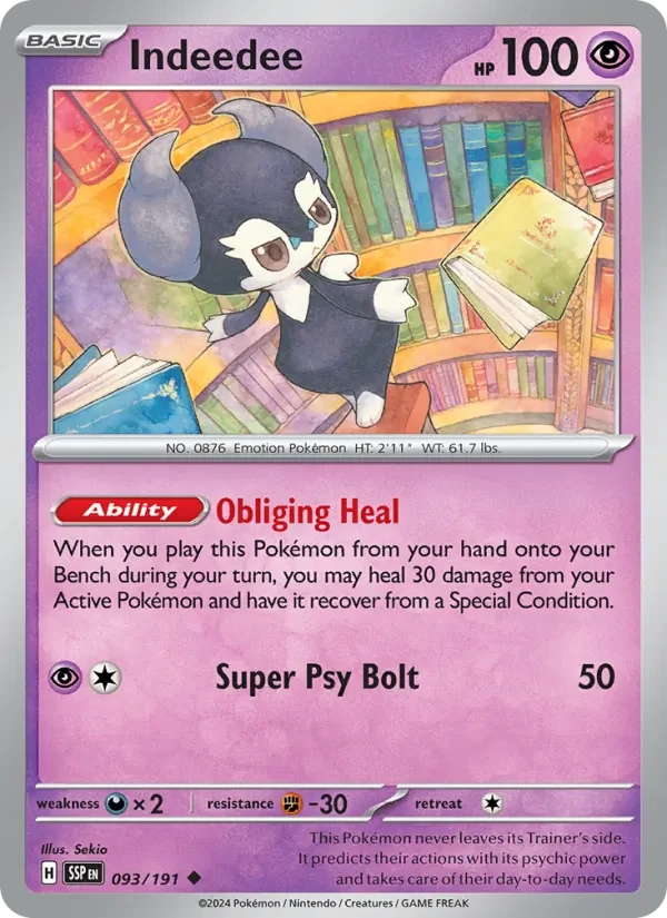 Indeedee 093/191 Surging Sparks Pokémon card, Uncommon, front scan