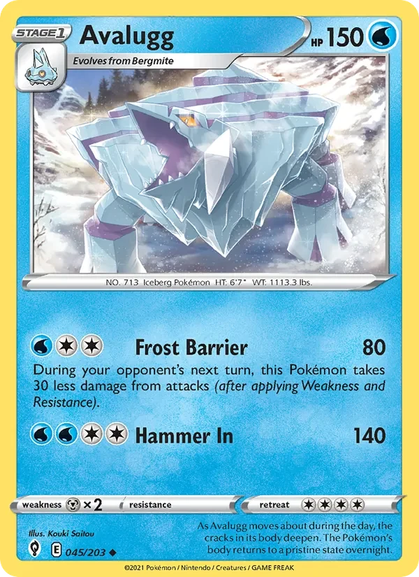 Avalugg 045/203 Evolving Skies Pokémon card, Uncommon, front scan