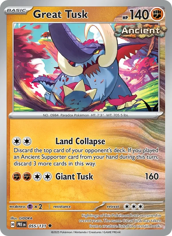 Great Tusk 055/131 Prismatic Evolutions Pokémon card, Uncommon, front scan