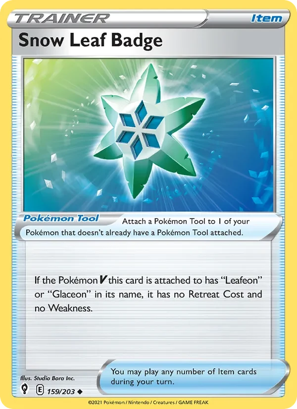 Snow Leaf Badge 159/203 Evolving Skies Pokémon card, Uncommon, front scan