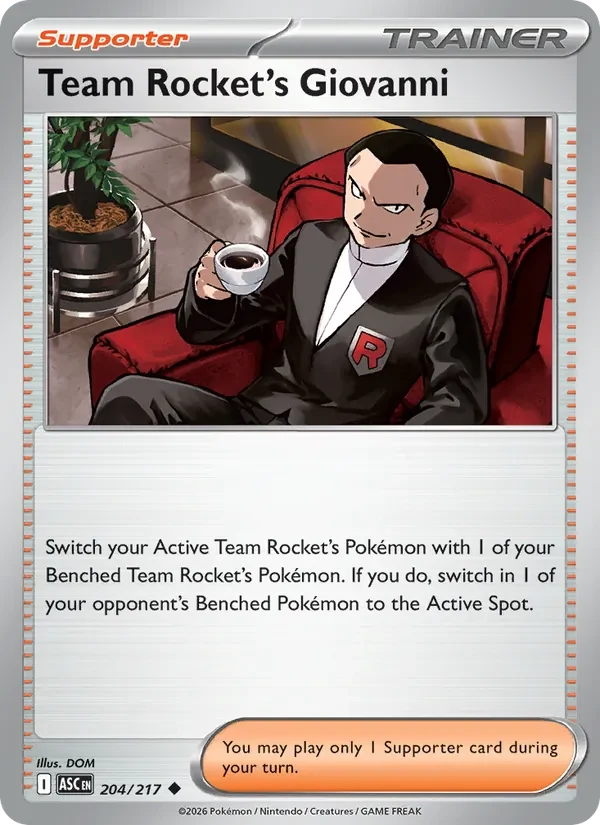 Team Rocket's Giovanni 204/217 Ascended Heroes Pokémon card, Uncommon, front scan