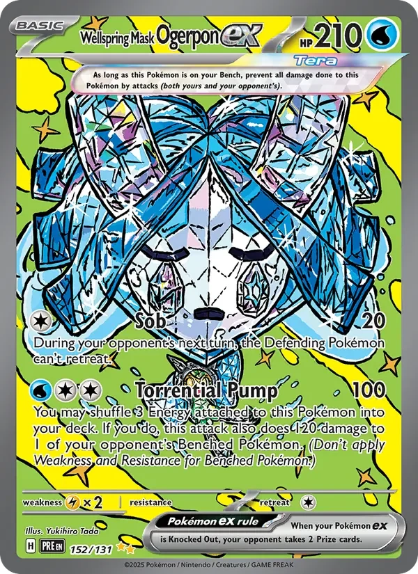 Wellspring Mask Ogerpon ex 152/131 Prismatic Evolutions Pokémon card, Special Illustration Rare, front scan