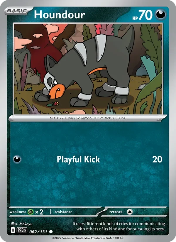 Houndour 062/131 Prismatic Evolutions Pokémon card, Common, front scan