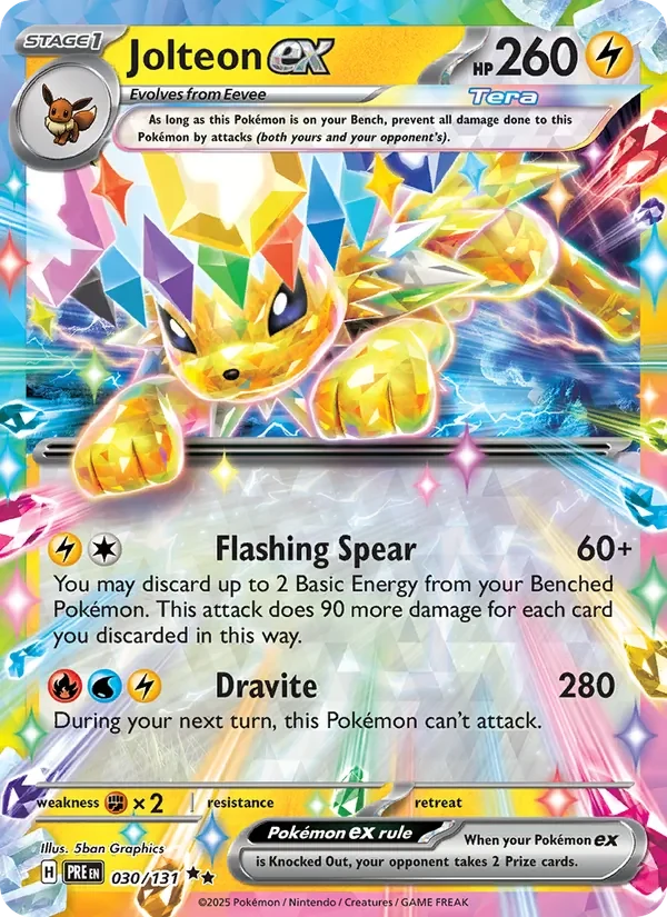 Jolteon ex 030/131 Prismatic Evolutions Pokémon card, Double Rare, front scan