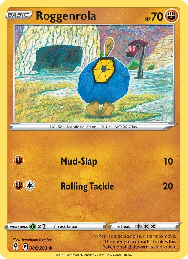 Roggenrola 086/203 Evolving Skies Pokémon card, Common, front scan