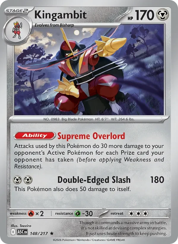 Kingambit 148/217 Ascended Heroes Pokémon card, Rare, front scan