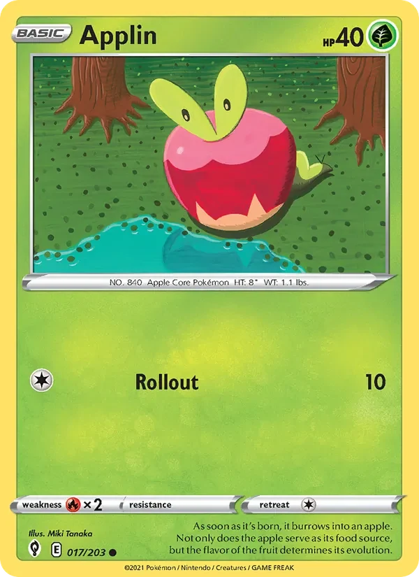 Applin 017/203 Evolving Skies Pokémon card, Common, front scan