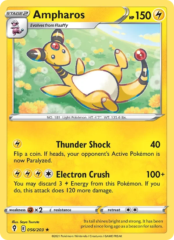 Ampharos 056/203 Evolving Skies Pokémon card, Rare, front scan