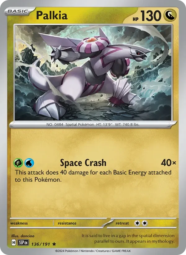 Palkia 136/191 Surging Sparks Pokémon card, Rare, front scan
