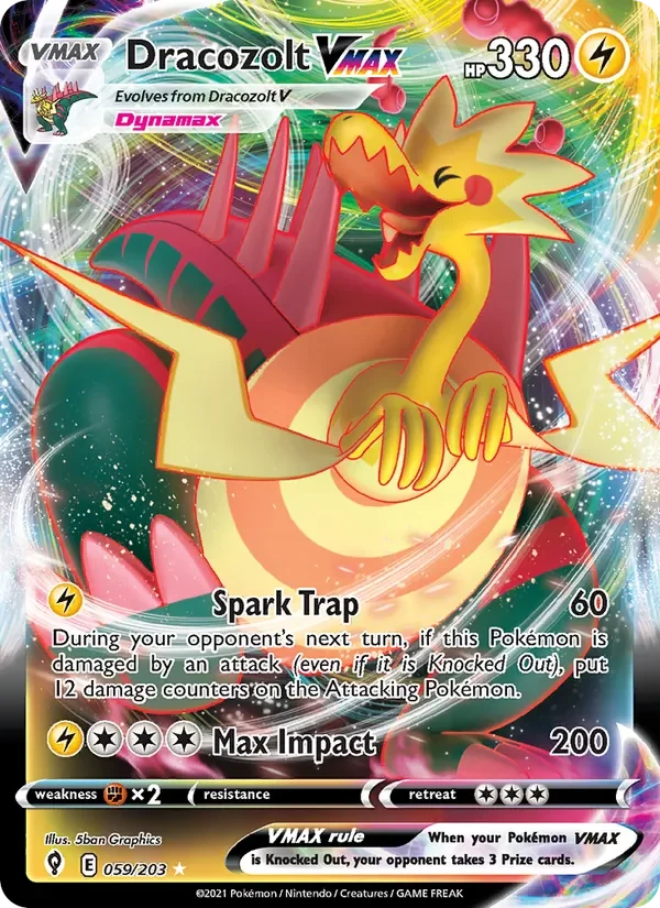 Dracozolt VMAX 059/203 Evolving Skies Pokémon card, Holo Rare Vmax, front scan