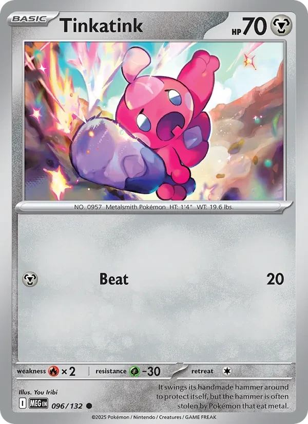 Tinkatink 096/132 Mega Evolution Pokémon card, Common, front scan