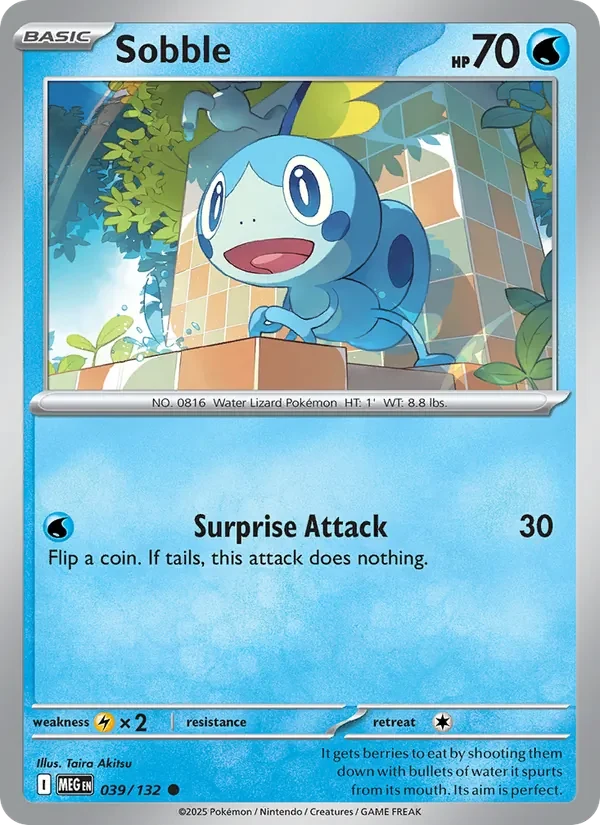 Sobble 039/132 Mega Evolution Pokémon card, Common, front scan