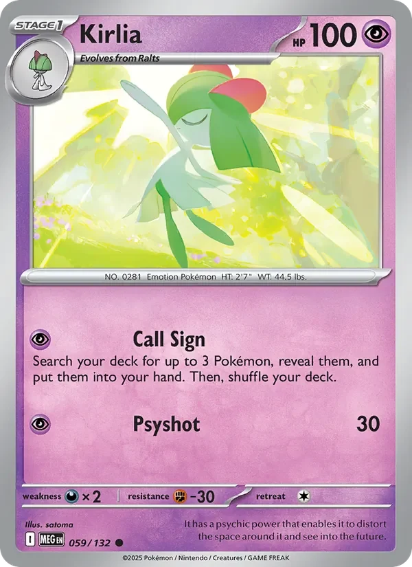 Kirlia 059/132 Mega Evolution Pokémon card, Common, front scan
