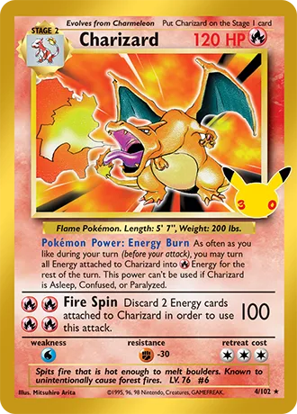 Charizard 4/102 30th Celebration Pokémon card, Classic Collection, front scan
