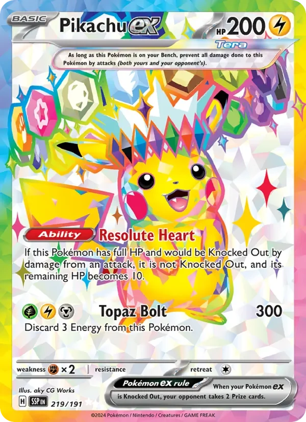 Pikachu ex 219/191 Surging Sparks Pokémon card, Ultra Rare, front scan