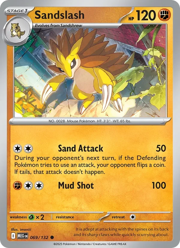 Sandslash 069/132 Mega Evolution Pokémon card, Common, front scan