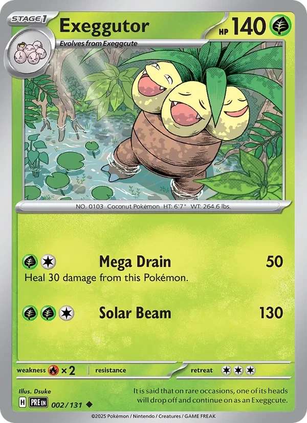 Exeggutor 002/131 Prismatic Evolutions Pokémon card, Uncommon, front scan