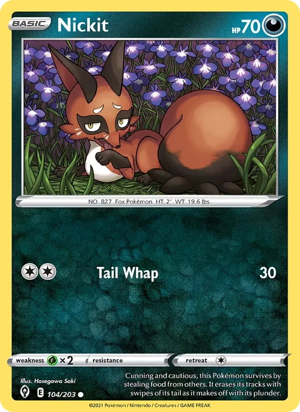 Nickit 104/203 Evolving Skies Pokémon card, Common, front scan