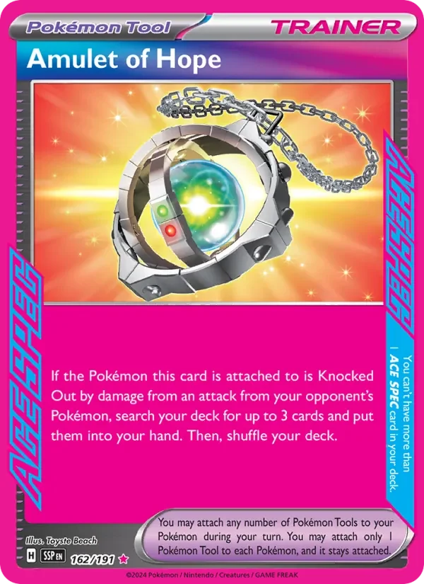 Amulet of Hope 162/191 Surging Sparks Pokémon card, Ace Spec Rare, front scan