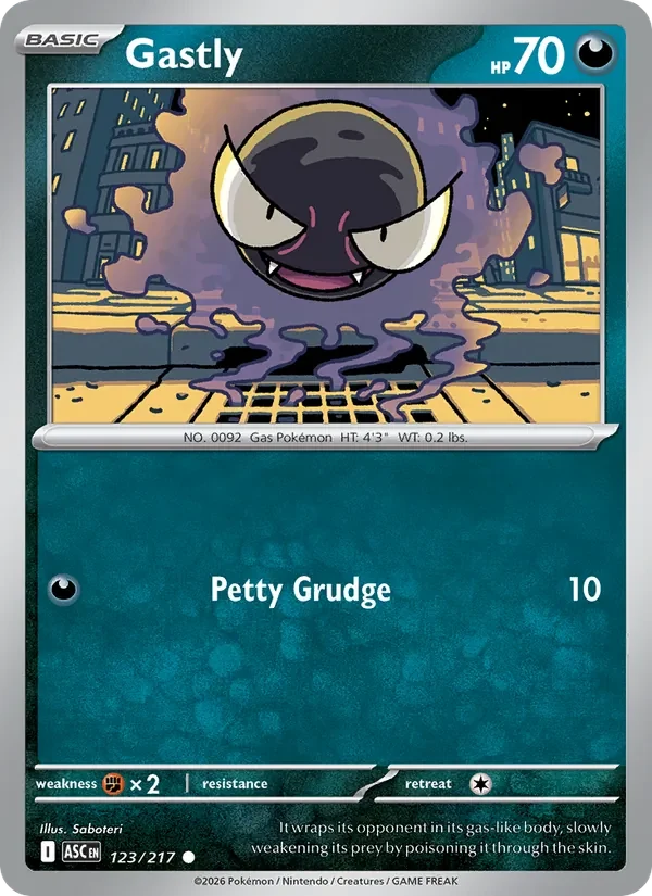 Gastly 123/217 Ascended Heroes Pokémon card, Common, front scan