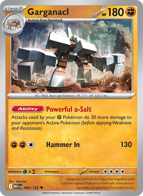 Garganacl 084/132 Mega Evolution Pokémon card, Uncommon, front scan