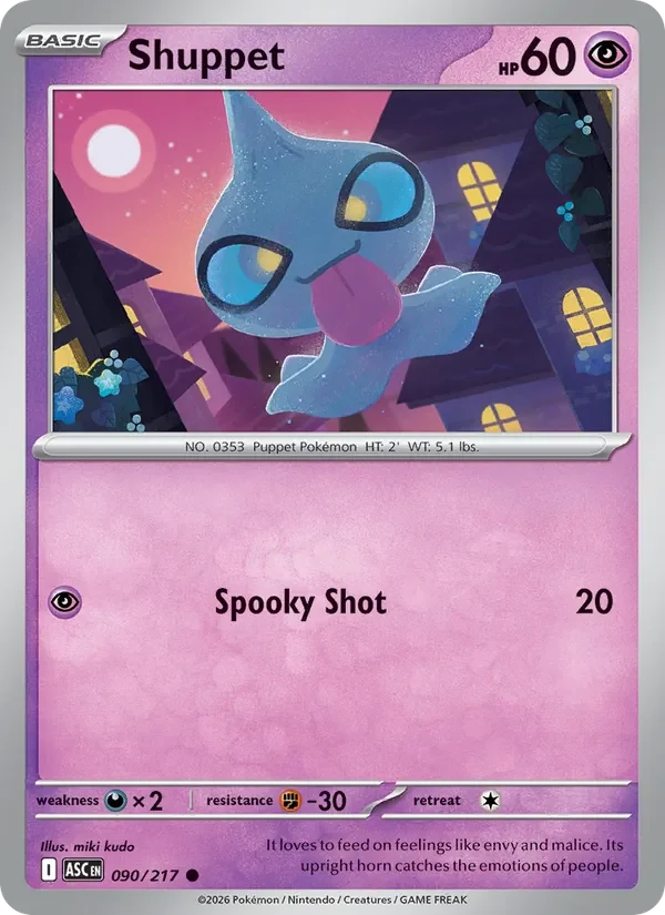 Shuppet 090/217 Ascended Heroes Pokémon card, Common, front scan
