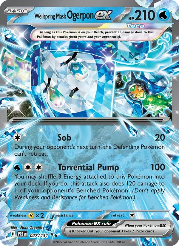 Wellspring Mask Ogerpon ex 027/131 Prismatic Evolutions Pokémon card, Double Rare, front scan