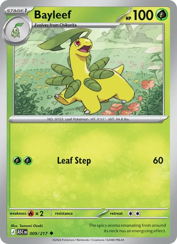 Bayleef 009/217 Ascended Heroes Pokémon card, Uncommon, front scan