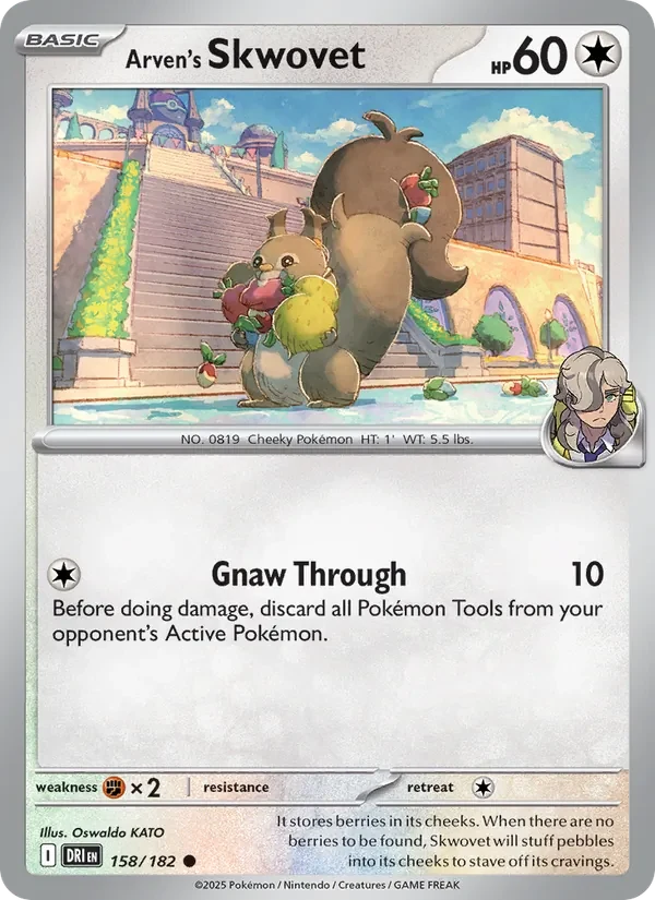 Arven's Skwovet 158/182 Destined Rivals Pokémon card, Common, front scan