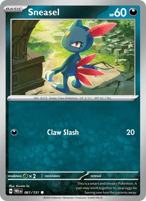 Sneasel 061/131 Prismatic Evolutions Pokémon card, Common, front scan