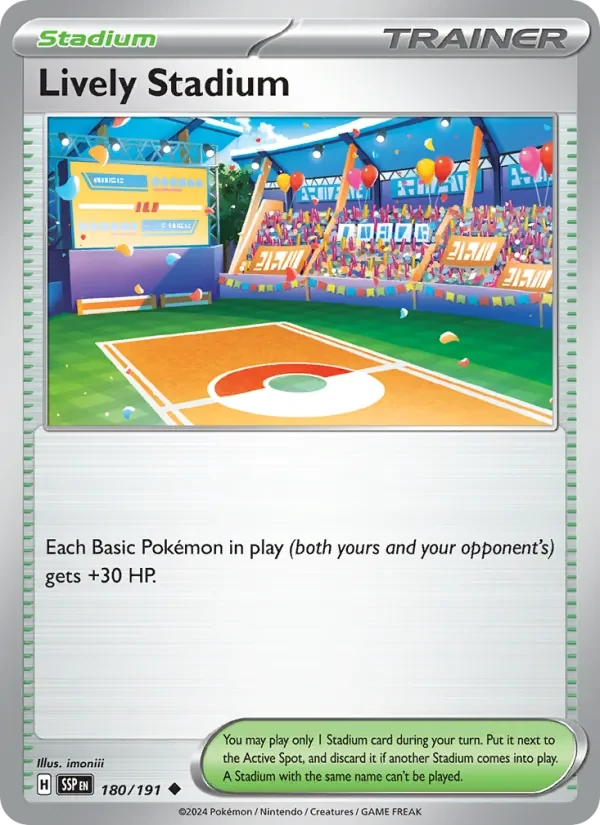 Lively Stadium 180/191 Surging Sparks Pokémon card, Uncommon, front scan
