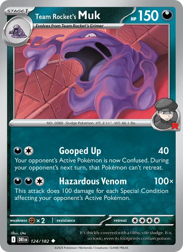 Team Rocket's Muk 124/182 Destined Rivals Pokémon card, Uncommon, front scan