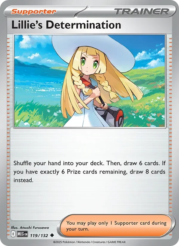 Lillie's Determination 119/132 Mega Evolution Pokémon card, Uncommon, front scan