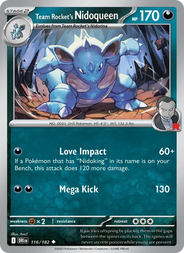 Team Rocket's Nidoqueen 116/182 Destined Rivals Pokémon card, Uncommon, front scan
