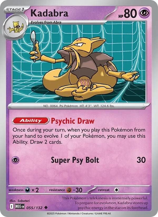Kadabra 055/132 Mega Evolution Pokémon card, Uncommon, front scan