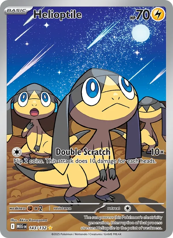 Helioptile 143/132 Mega Evolution Pokémon card, Illustration Rare, front scan