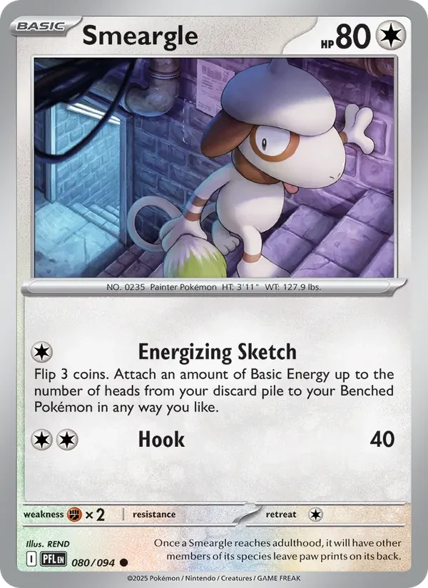 Smeargle 080/094 Phantasmal Flames Pokémon card, Common, front scan