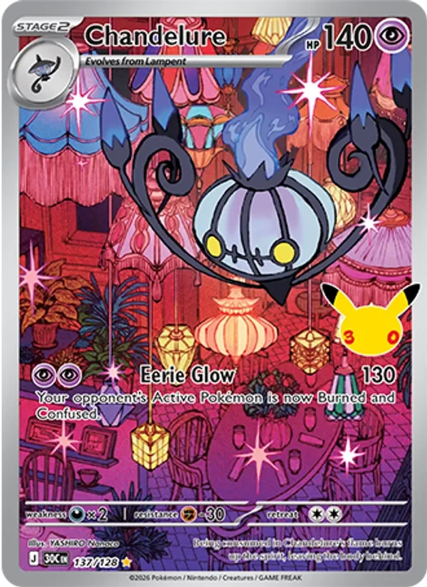 Chandelure 137/128 30th Celebration Pokémon card, Illustration Rare, front scan