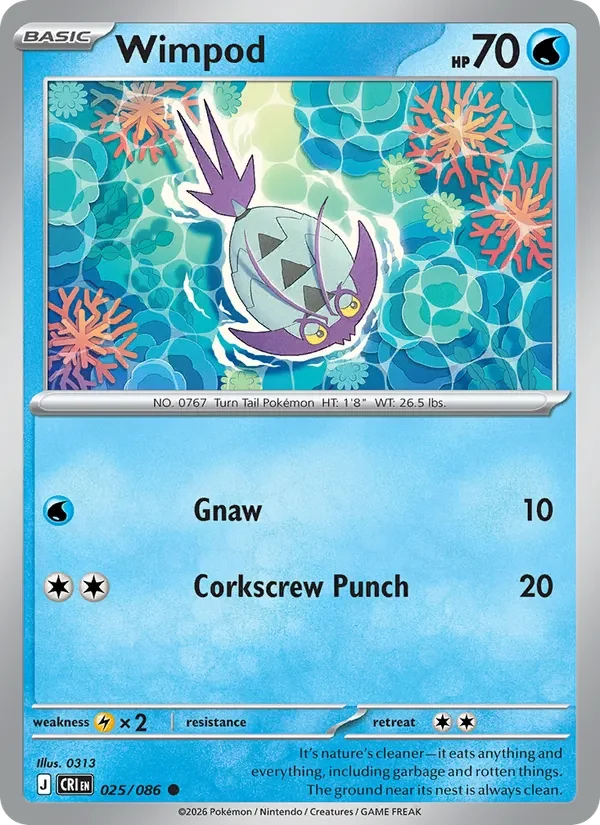 Wimpod 025/086 Chaos Rising Pokémon card, Common, front scan