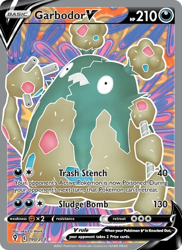 Garbodor V 190/203 Evolving Skies Pokémon card, Ultra Rare, front scan