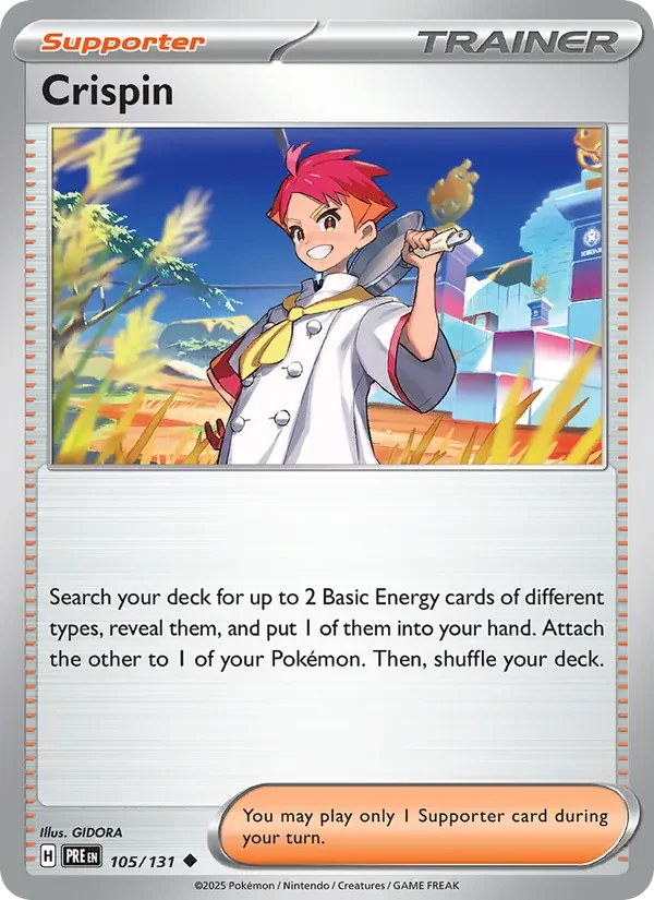 Crispin 105/131 Prismatic Evolutions Pokémon card, Uncommon, front scan
