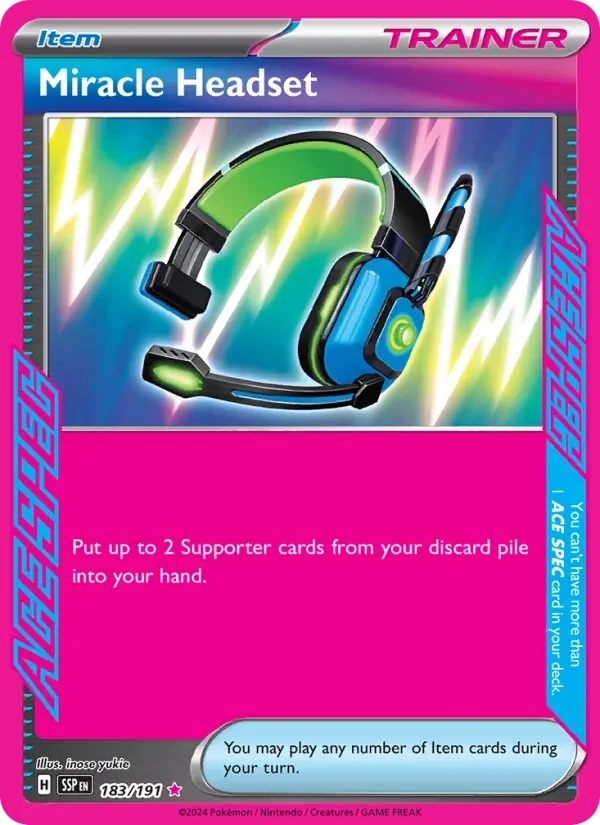 Miracle Headset 183/191 Surging Sparks Pokémon card, Ace Spec Rare, front scan