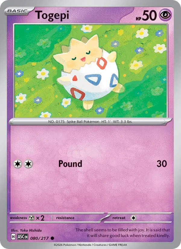 Togepi 080/217 Ascended Heroes Pokémon card, Common, front scan