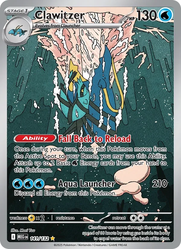 Clawitzer 141/132 Mega Evolution Pokémon card, Illustration Rare, front scan